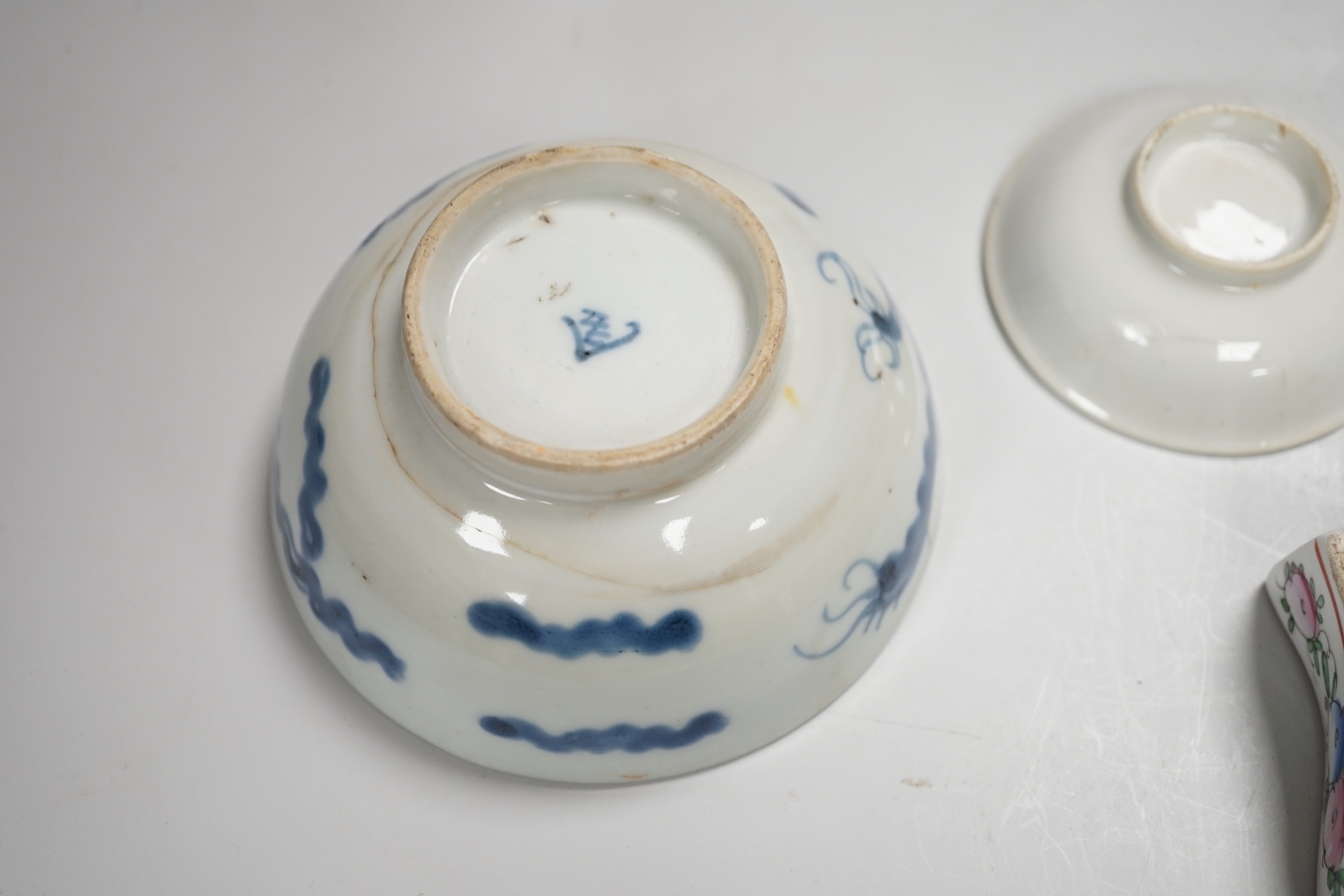 Chinese ceramics including a blue and white vase and bowl, the largest 16cm high